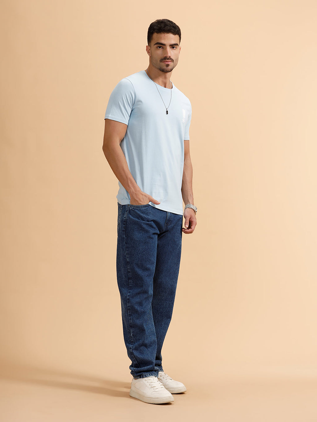 Placement Print Regular Fit T-Shirt | Light Blue