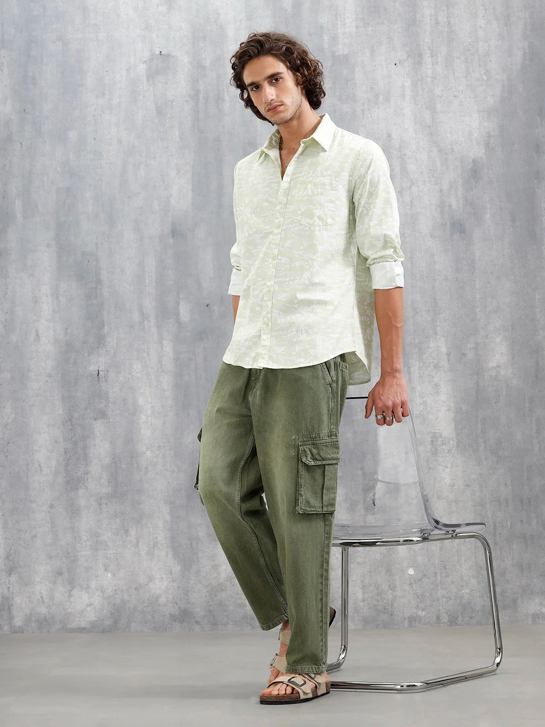 Abstract Floral Printed Slim Fit Shirt | Green
