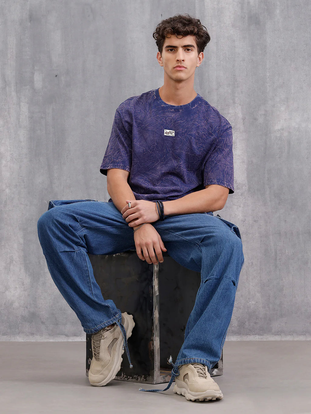 Washed Oversized Fit Pure Cotton T-Shirt  | Navy Blue