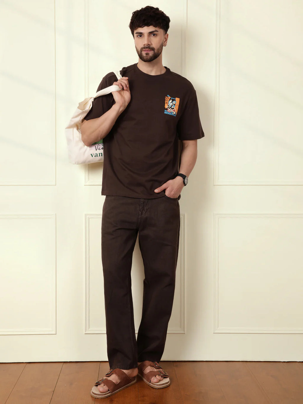 Heavy GSM Printed Faces T-Shirt | Brown
