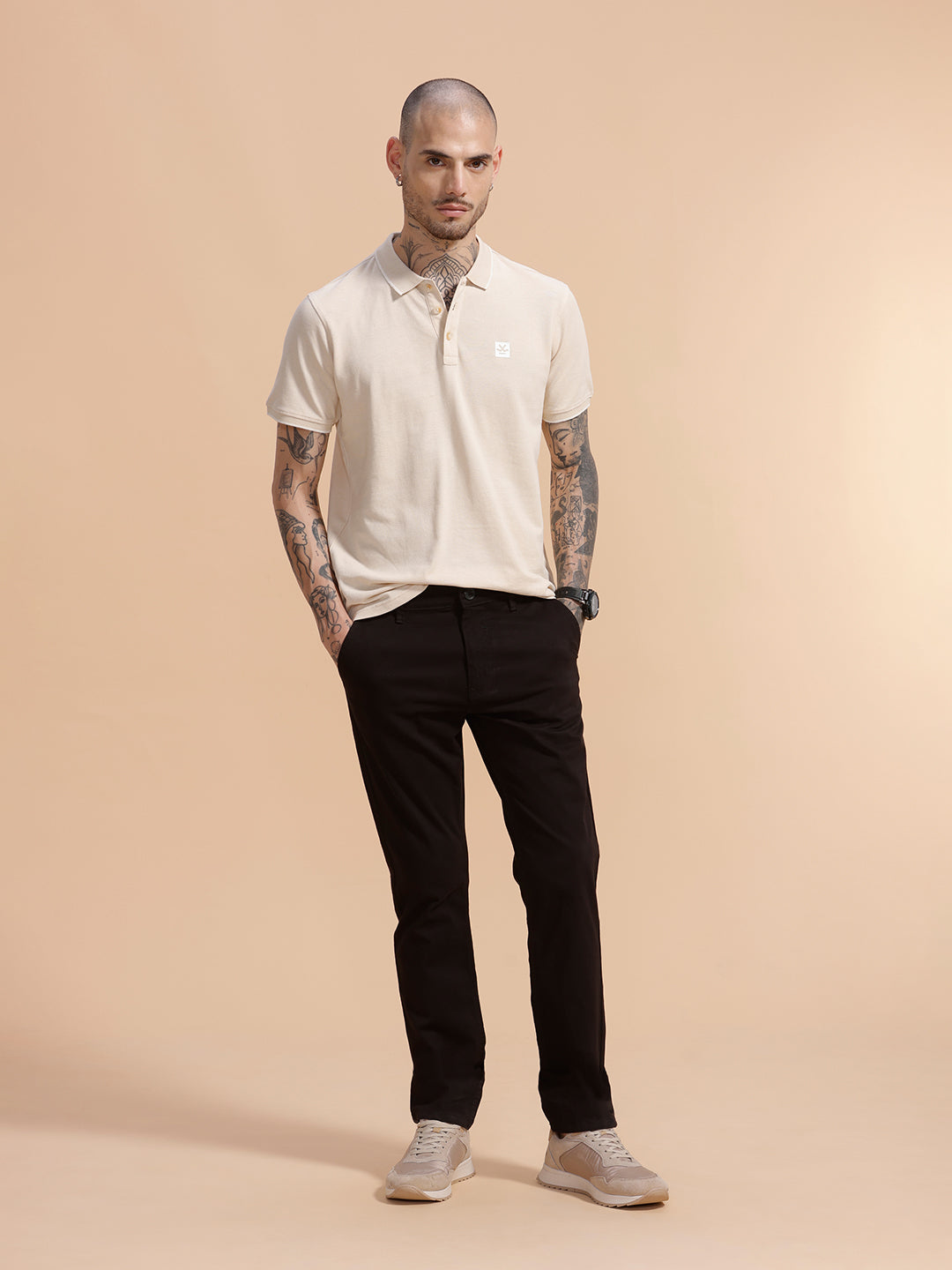 Cotton Blend Chino Trouser | Black