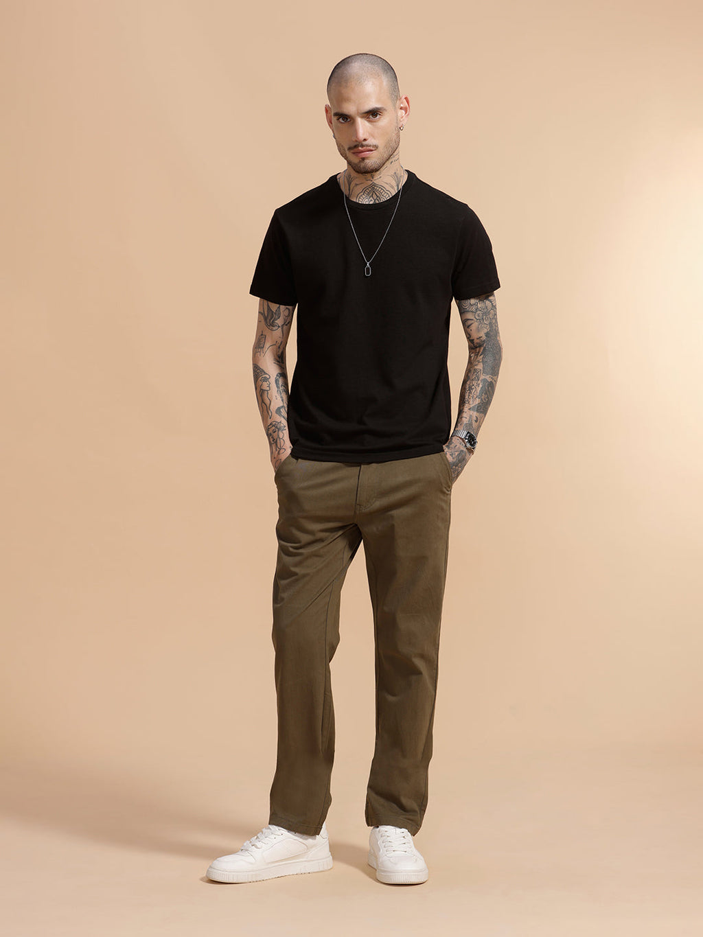 Cotton Blend Chino Trouser | Khaki