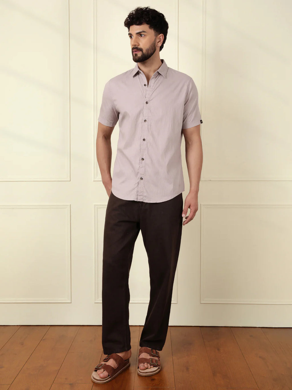 Textured Cotton Slim Fit Shirt | Grey