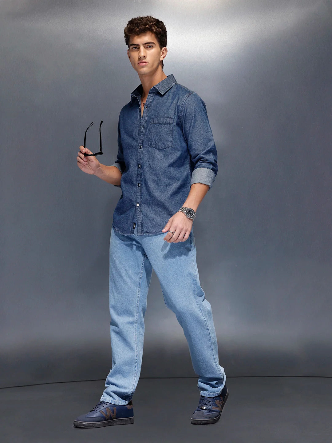 Washed slim fit denim shirt | Blue