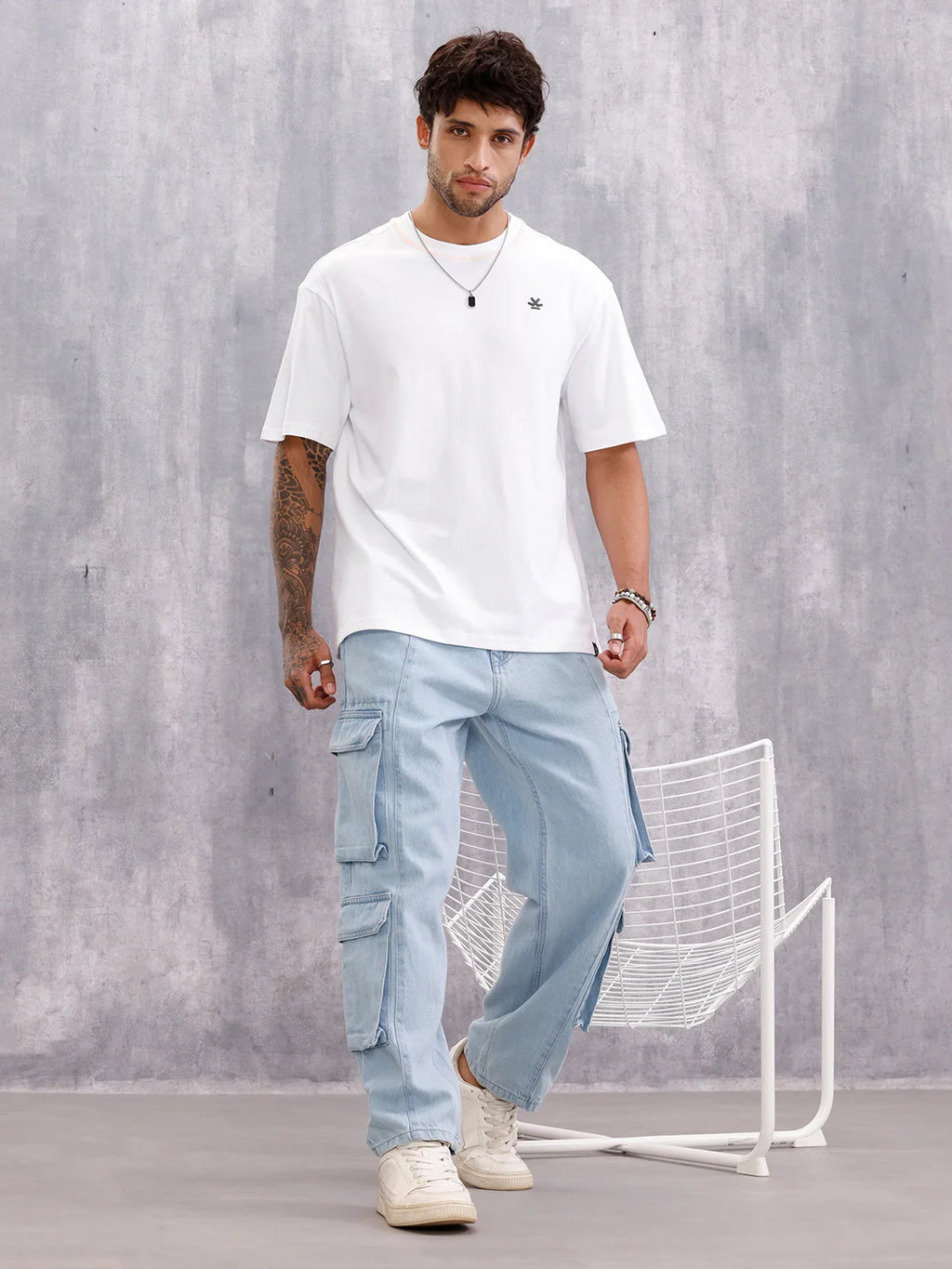 Flat Lock Stitch Detail Oversized Fit T-shirt With Hd Printed Logo | White