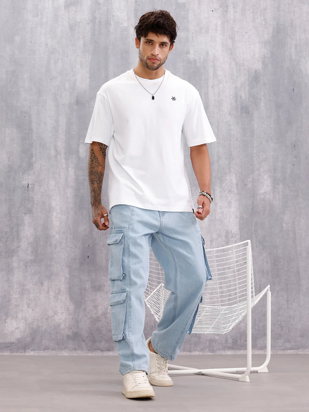 Flat Lock Stitch Detail Oversized Fit T-shirt With Hd Printed Logo | White