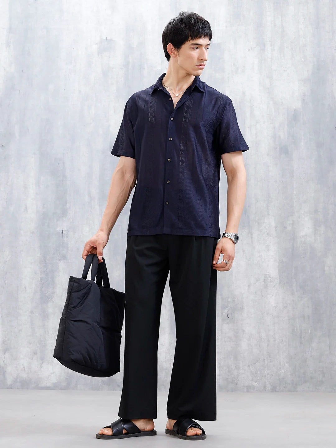 Men's Regular Fit Textured Shirt  | Navy Blue