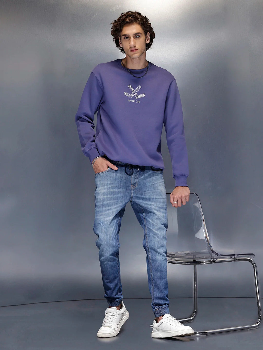 Men’s light washed jogger fit jeans | Med Stone