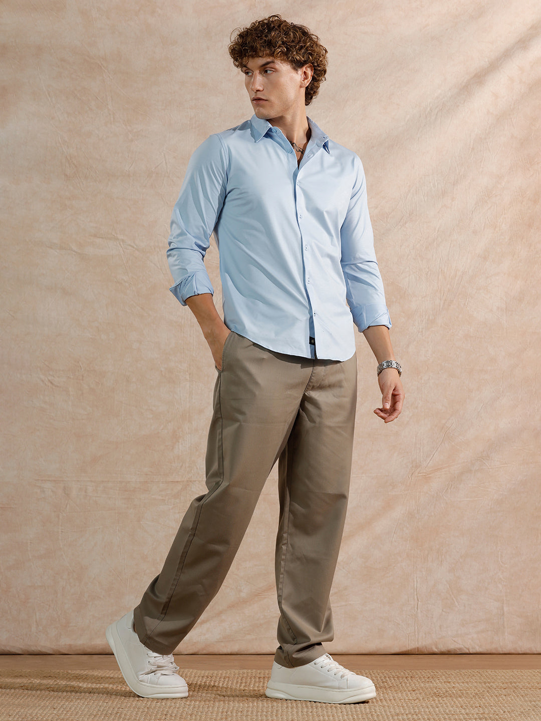Solid Stretch Slim Fit Shirt | Light Blue