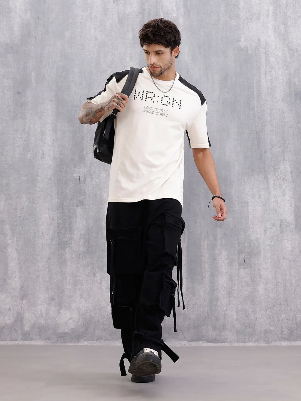 Graphic Printed Oversized Fit Cut &Sew T-Shirt | Beige