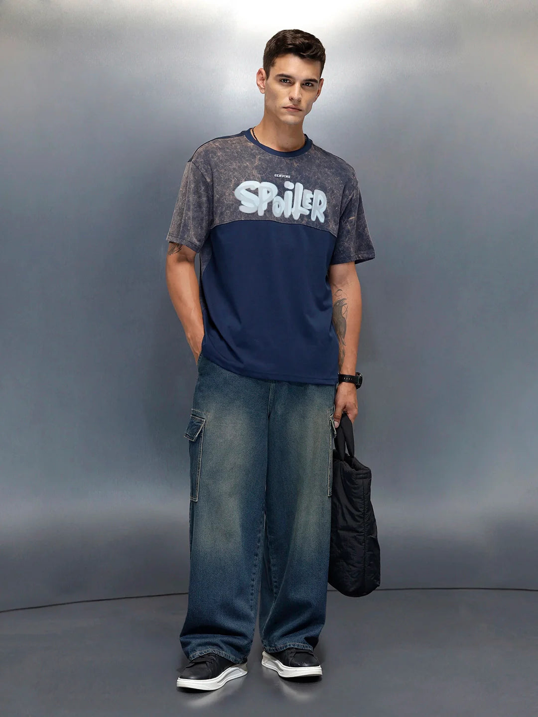 Washed Graphic Printed Oversized Fit T-Shirt | Blue