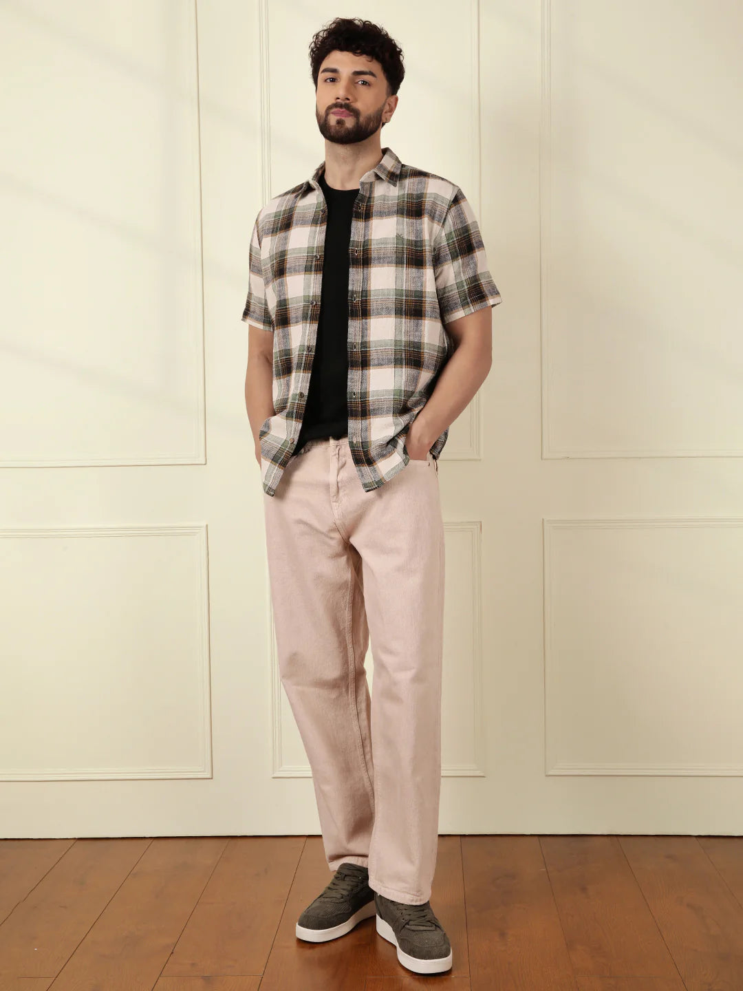 Textured Checks Cotton Shirt | Green