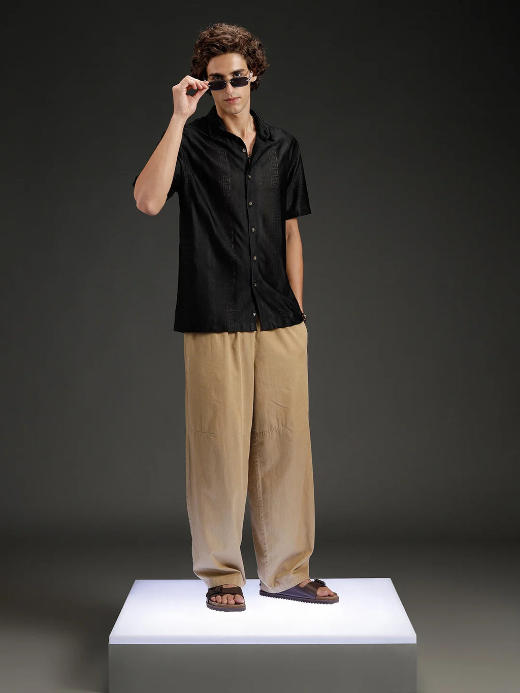 Wrogn Textured Button-Down Shirt | Black