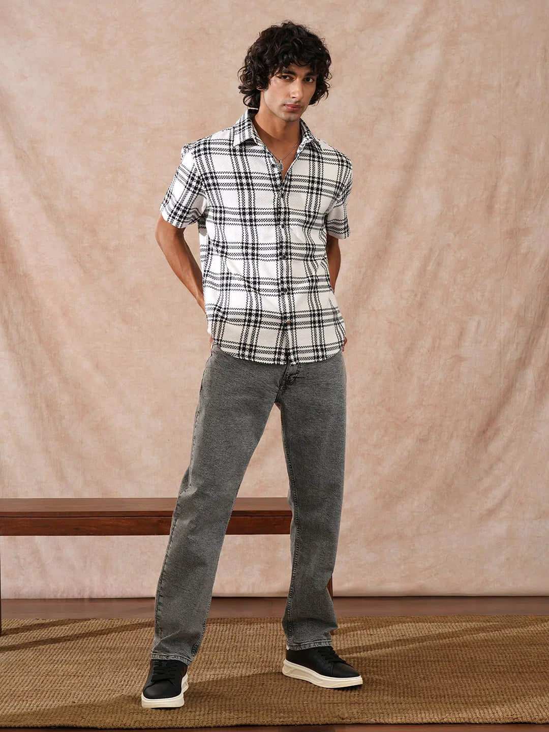 Textured Checks Comfort Fit Shirt | White