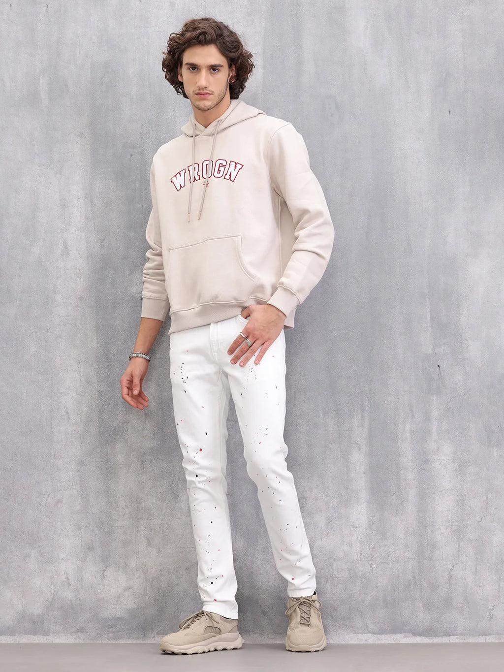 Slim Fit Paint Splash Jeans | White