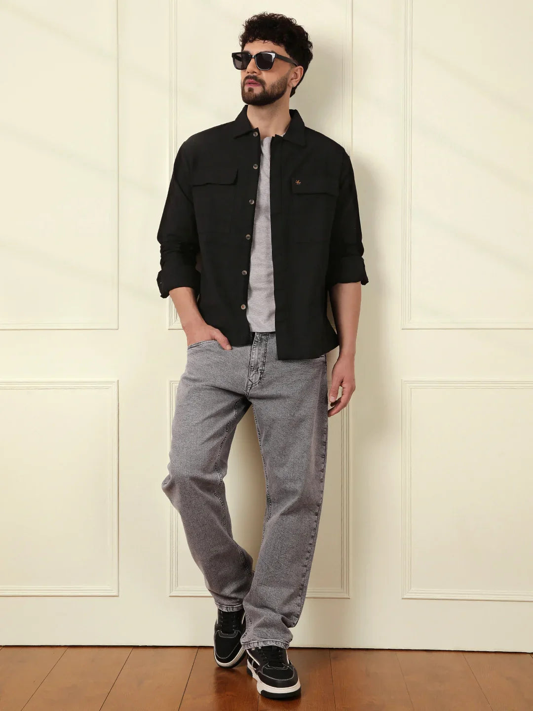 Solid Regular Fit Shacket | Black