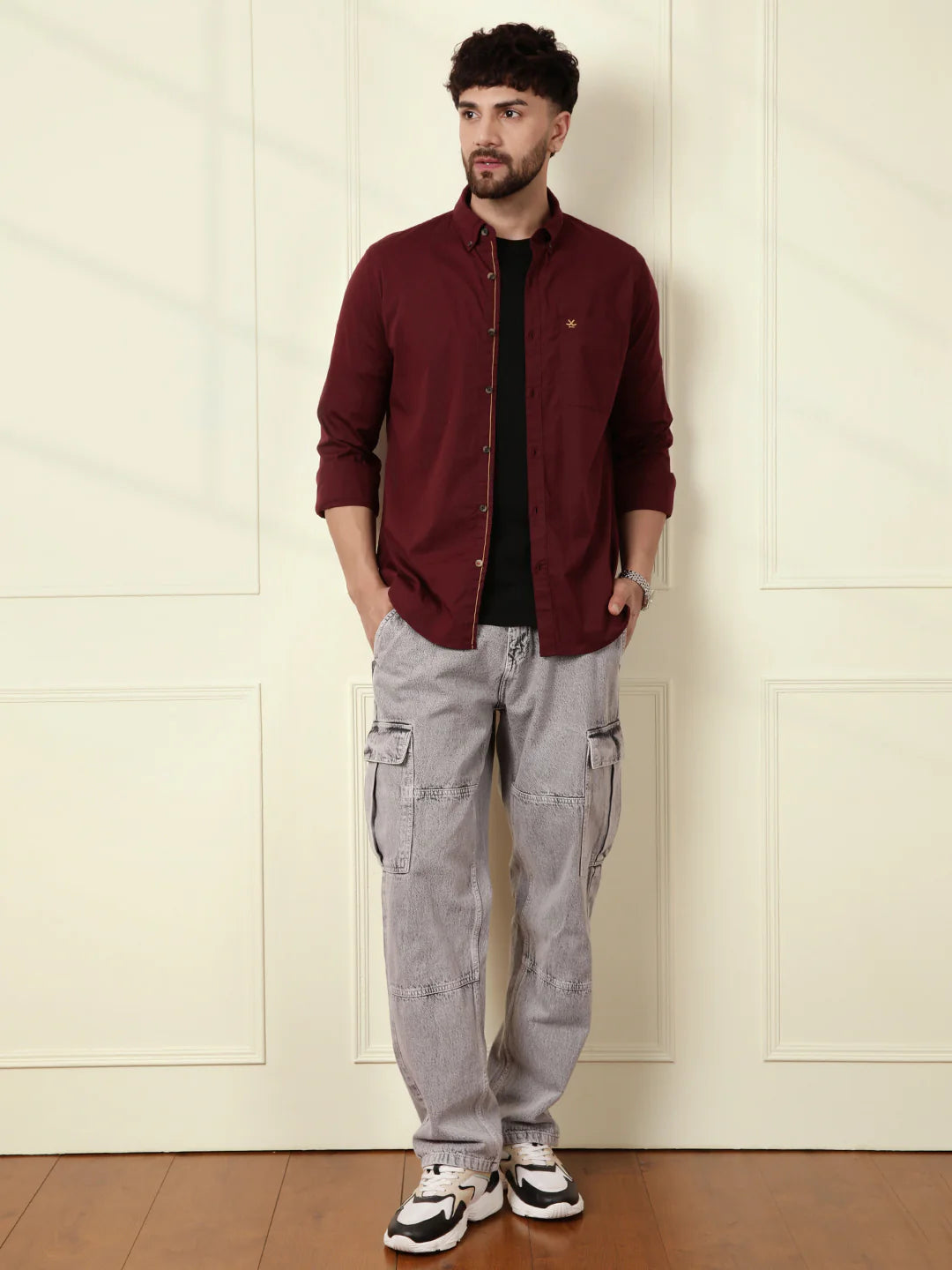 Solid Cotton Blend Shirt | Wine