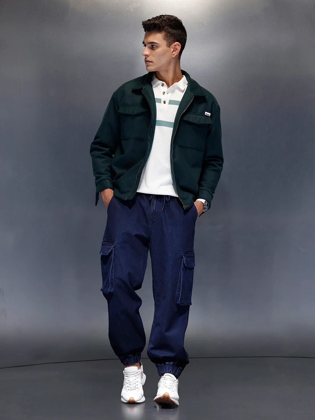 Men's casual wowen jogger with box pockets | Blue