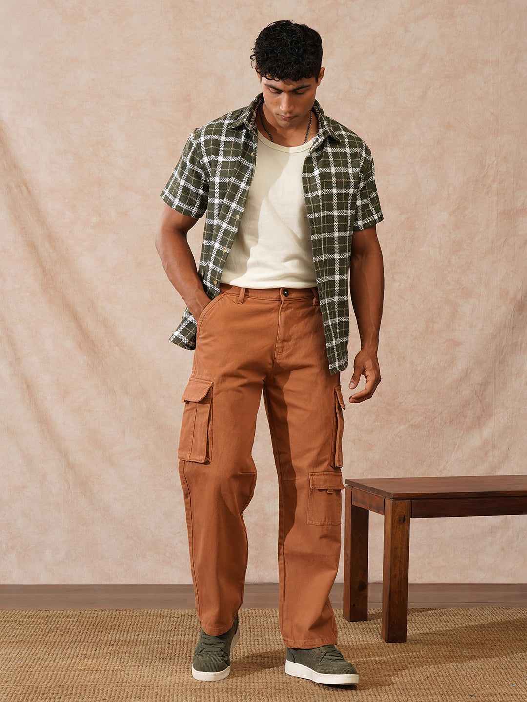 Stacked Loose Fit Cargo Trouser | Brown