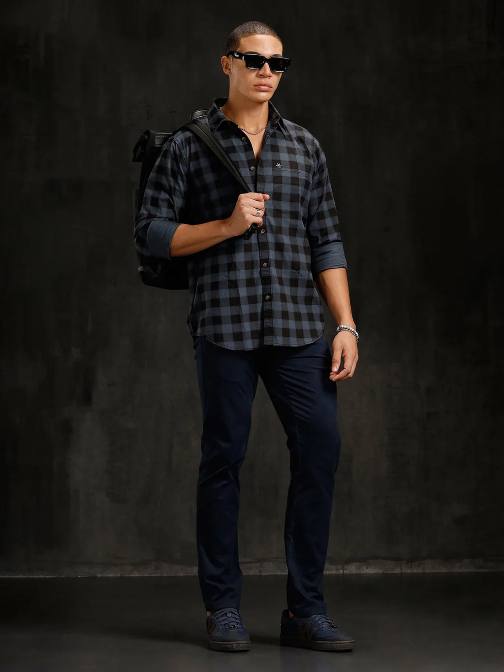 Cotton Blend Chino Trouser  | Navy Blue