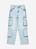 Y&F Kids Light Blue Cargo-Style Relaxed-Fit High-Rise Jeans