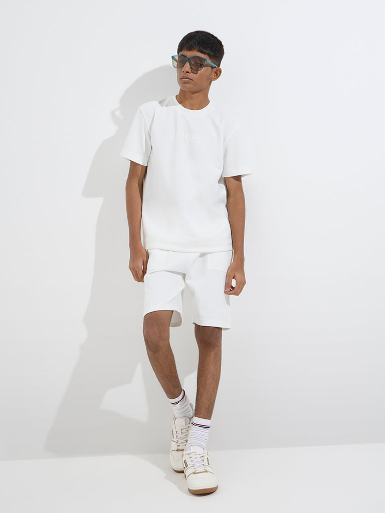 Y&F Kids Off-White Text Design T-Shirt