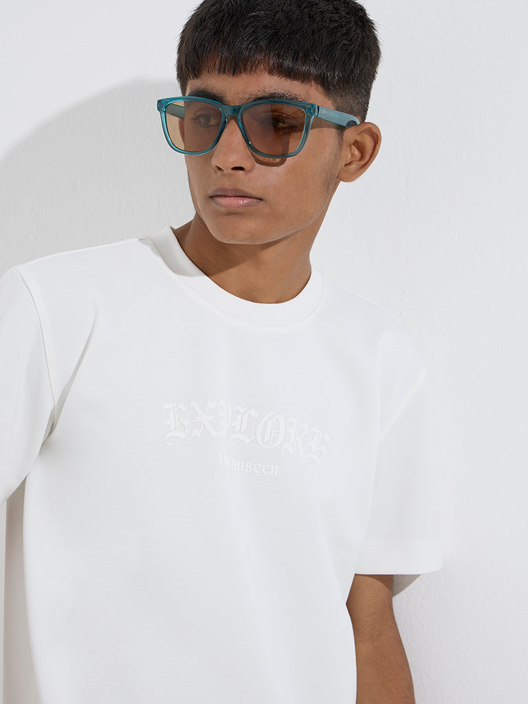 Y&F Kids Off-White Text Design T-Shirt