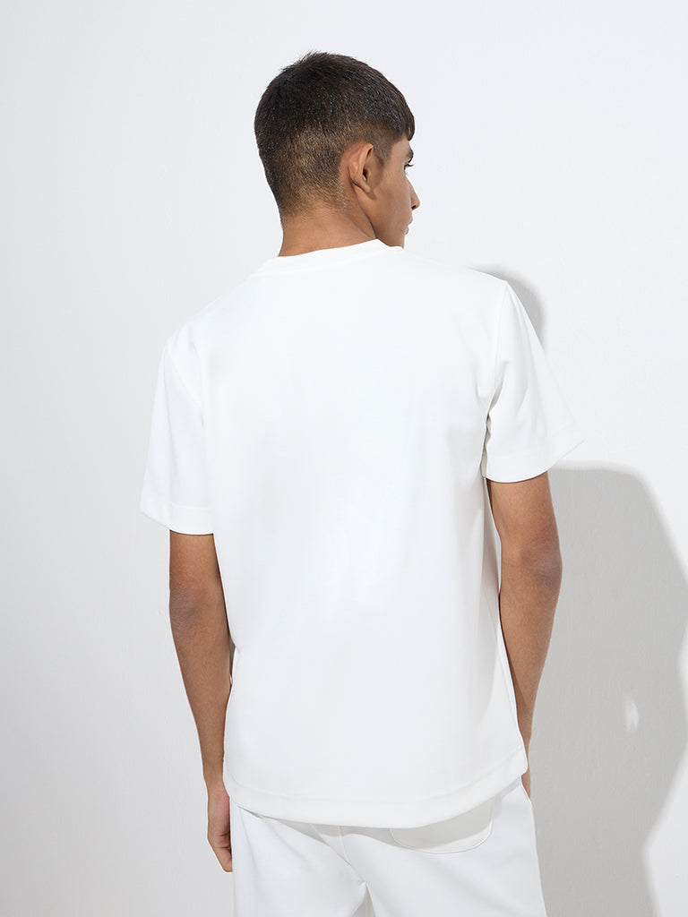 Y&F Kids Off-White Text Design T-Shirt