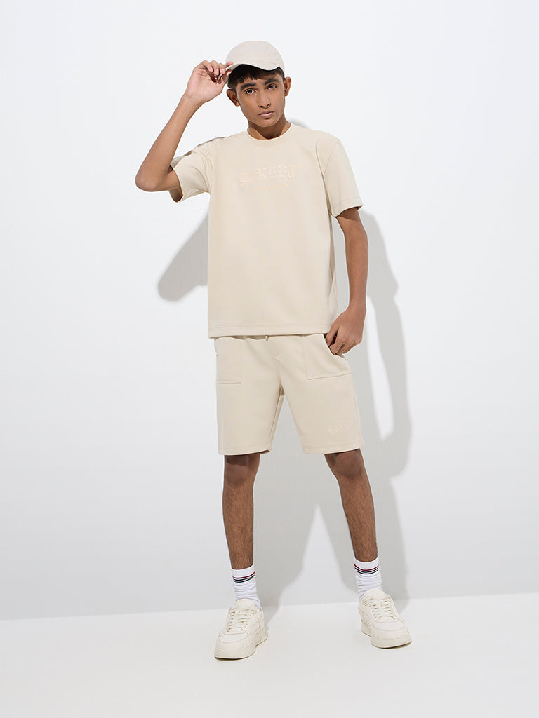 Y&F Kids Beige Text Design T-Shirt