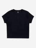 Y&F Kids Black Ribbed-Textured Cotton-Blend Top