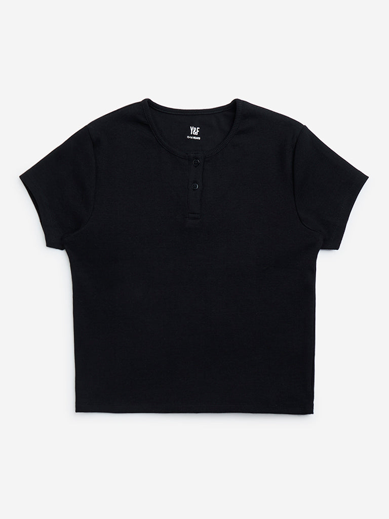Y&F Kids Black Ribbed-Textured Cotton-Blend Top