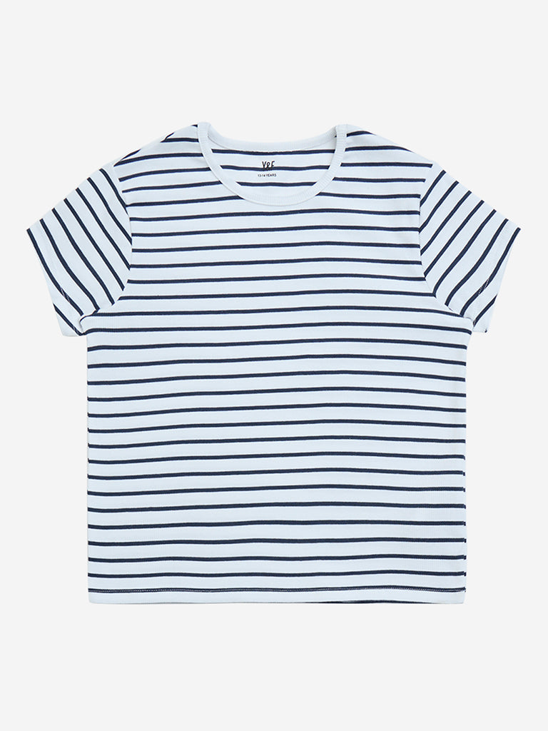 Y&F Kids Navy Striped Cotton-Blend T-Shirt