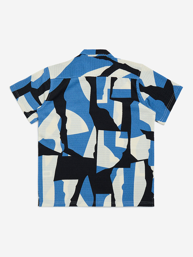 Y&F Kids Blue Abstract Printed Resort-Fit Shirt