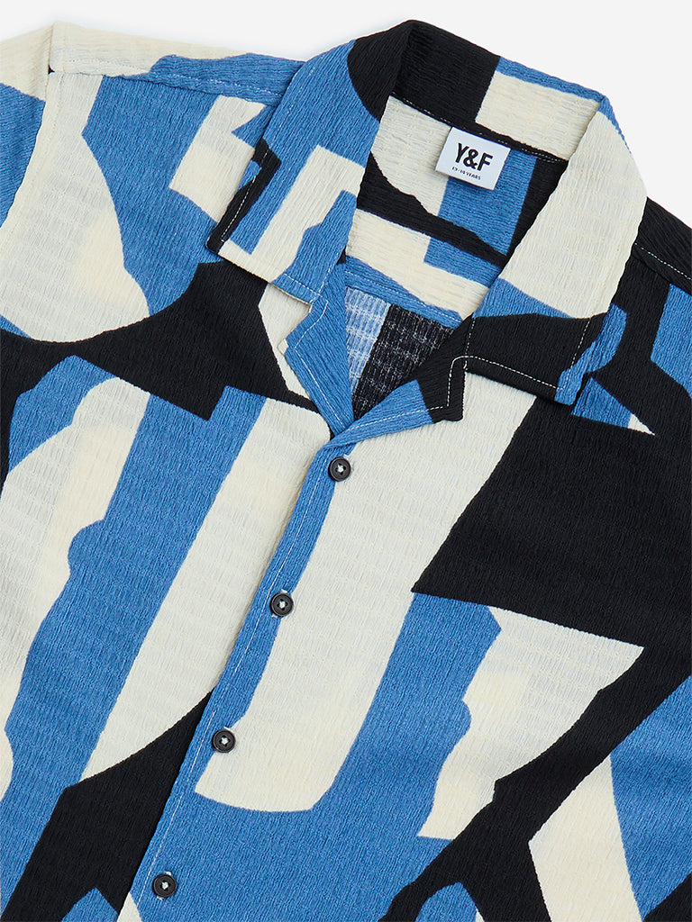 Y&F Kids Blue Abstract Printed Resort-Fit Shirt