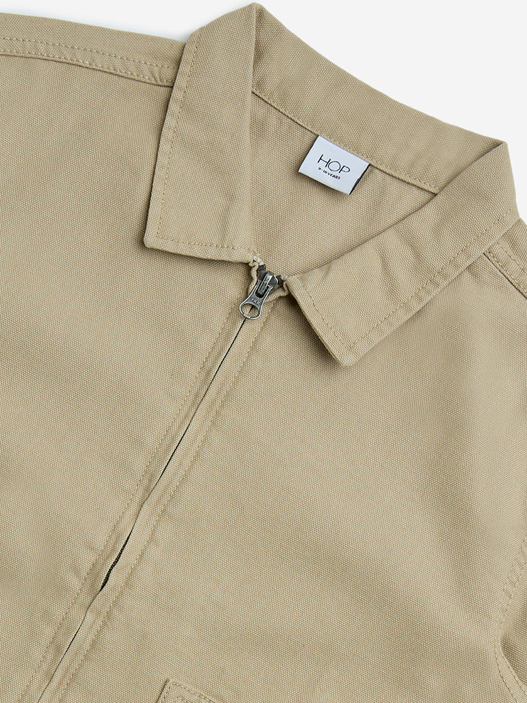 HOP Kids Taupe Printed Cotton Shirt