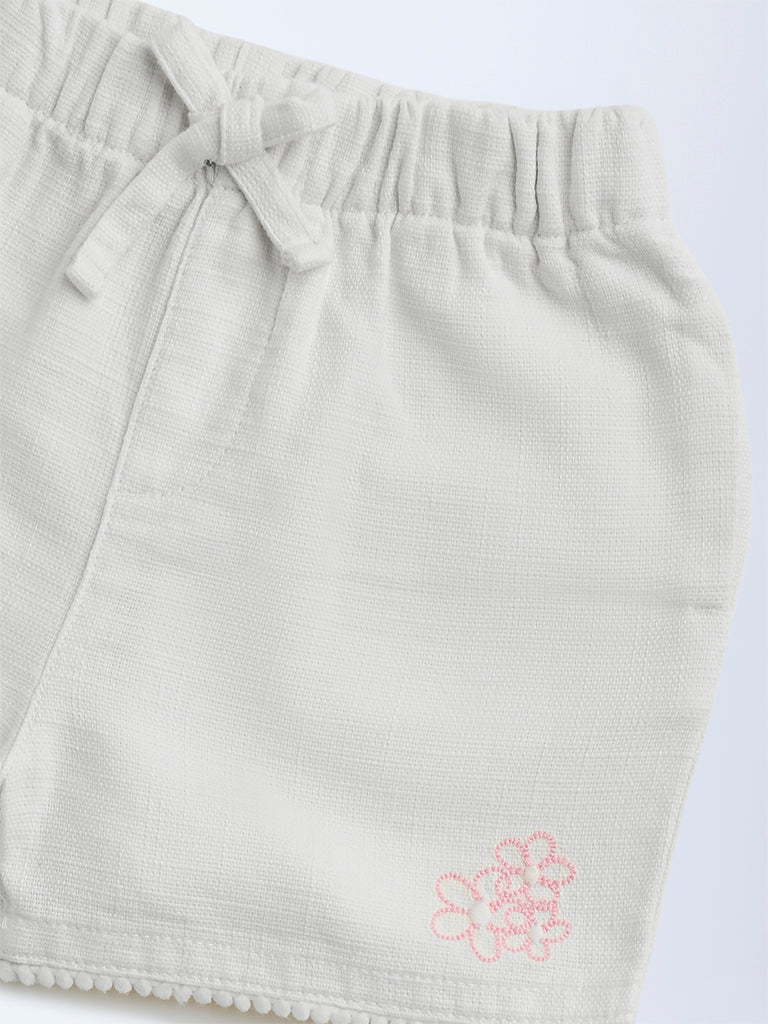 HOP Kids Off-White Mid-Rise Cotton Shorts