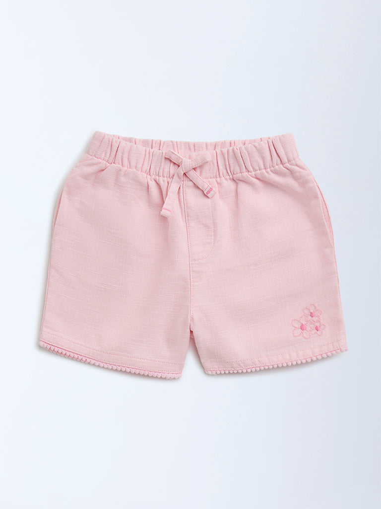 HOP Kids Pink Mid-Rise Cotton Shorts