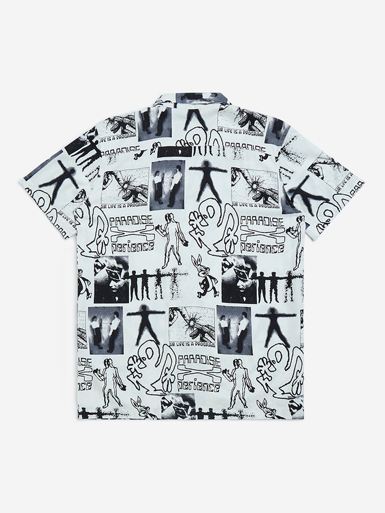 Y&F Kids Off-White Abstract Design Resort-Fit Shirt