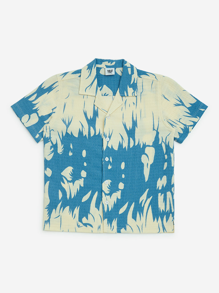 Y&F Kids Blue Abstract Design Resort-Fit Shirt