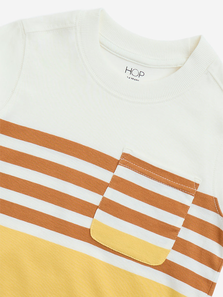 HOP Kids Yellow Stripe Printed Cotton T-Shirt