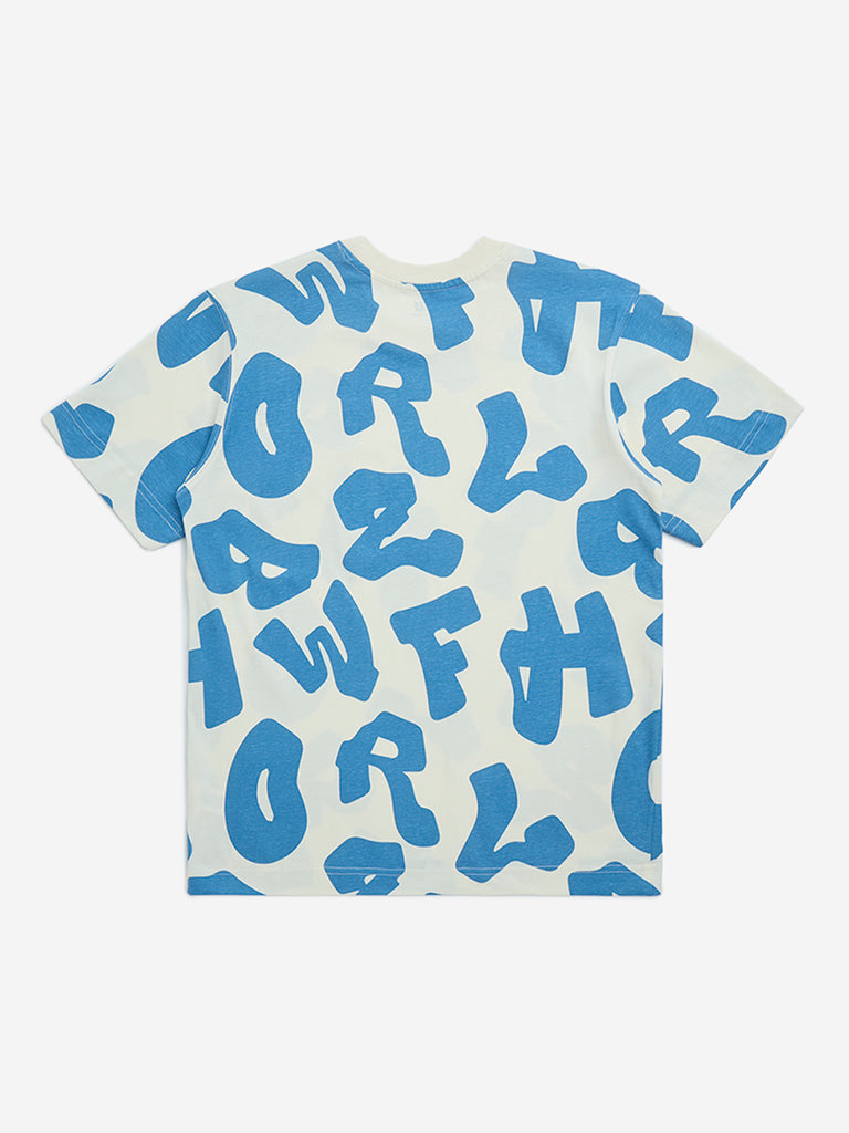 Y&F Kids White Typographic Cotton T-Shirt