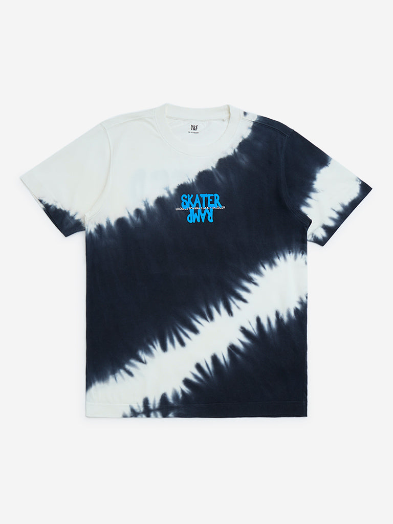 Y&F Kids Black Tie-Dye Printed Cotton T-Shirt