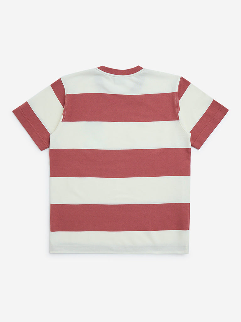 Y&F Kids Red Stripe Printed Cotton T-Shirt
