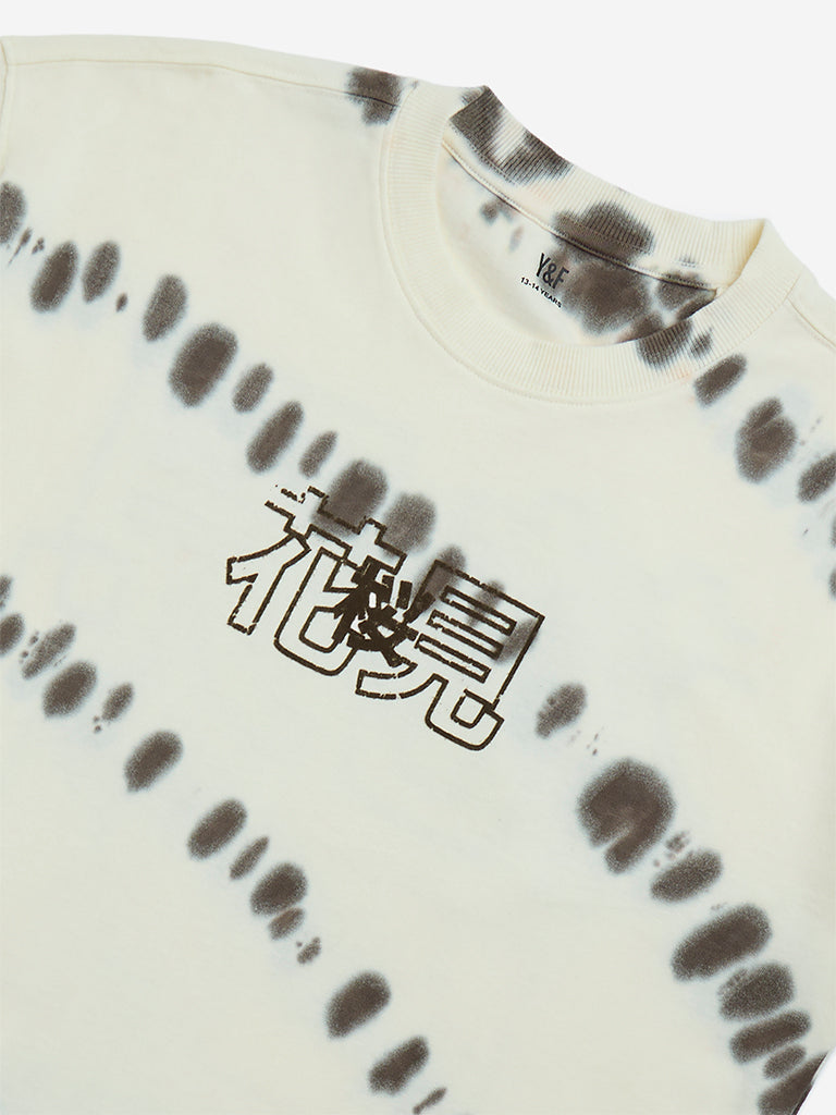 Y&F Kids Off-White Tie-Dye Pattern Cotton T-Shirt