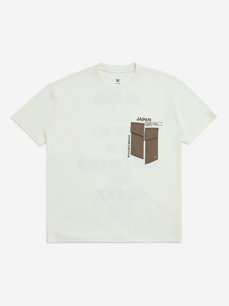 Y&F Kids Off-White Typographic Cotton T-Shirt