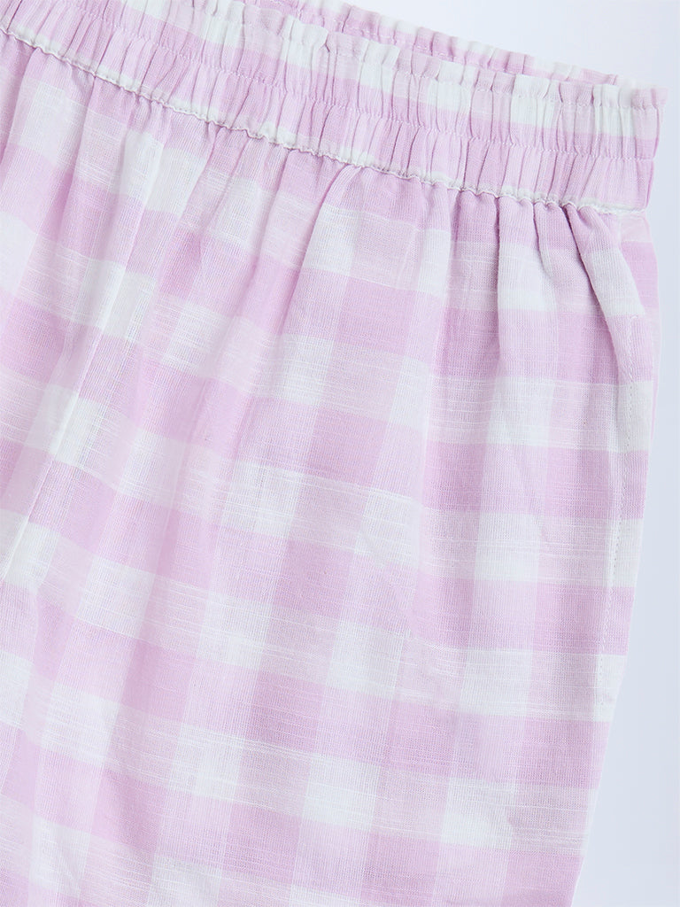 Utsa Kids Lilac Checks Design Cotton Shorts - (8-14yrs)