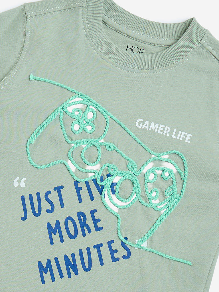 HOP Kids Sage Printed Cotton T-Shirt