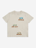 HOP Kids Beige Car Printed Cotton T-Shirt