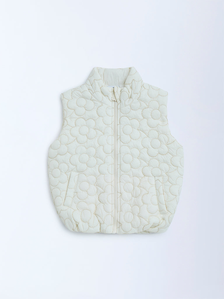 HOP Kids Off-White Floral Design Puffer Jacket