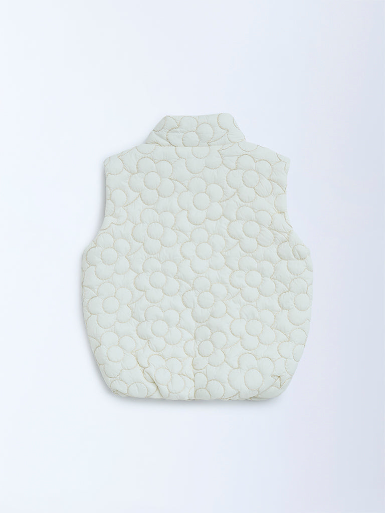 HOP Kids Off-White Floral Design Puffer Jacket